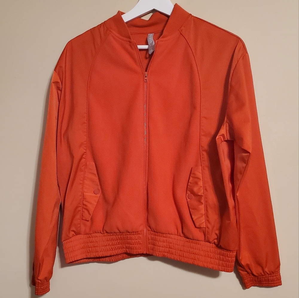 Athleta Zion Microfleece Full Zip Orange Track Bomber Jacket Size Women's M